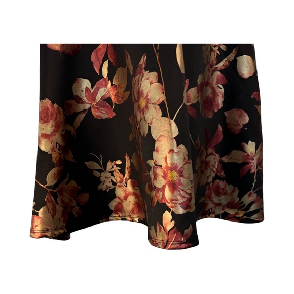 Black metallic gold and rose floral halter mini dress size large made in USA - Picture 3 of 9